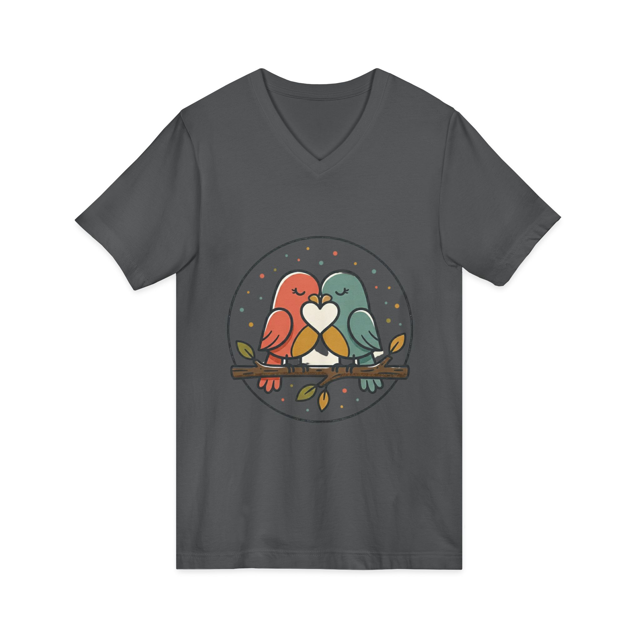 Love Birds V-Neck Tee — Cute Pair of Birds Holding Heart - Image 31