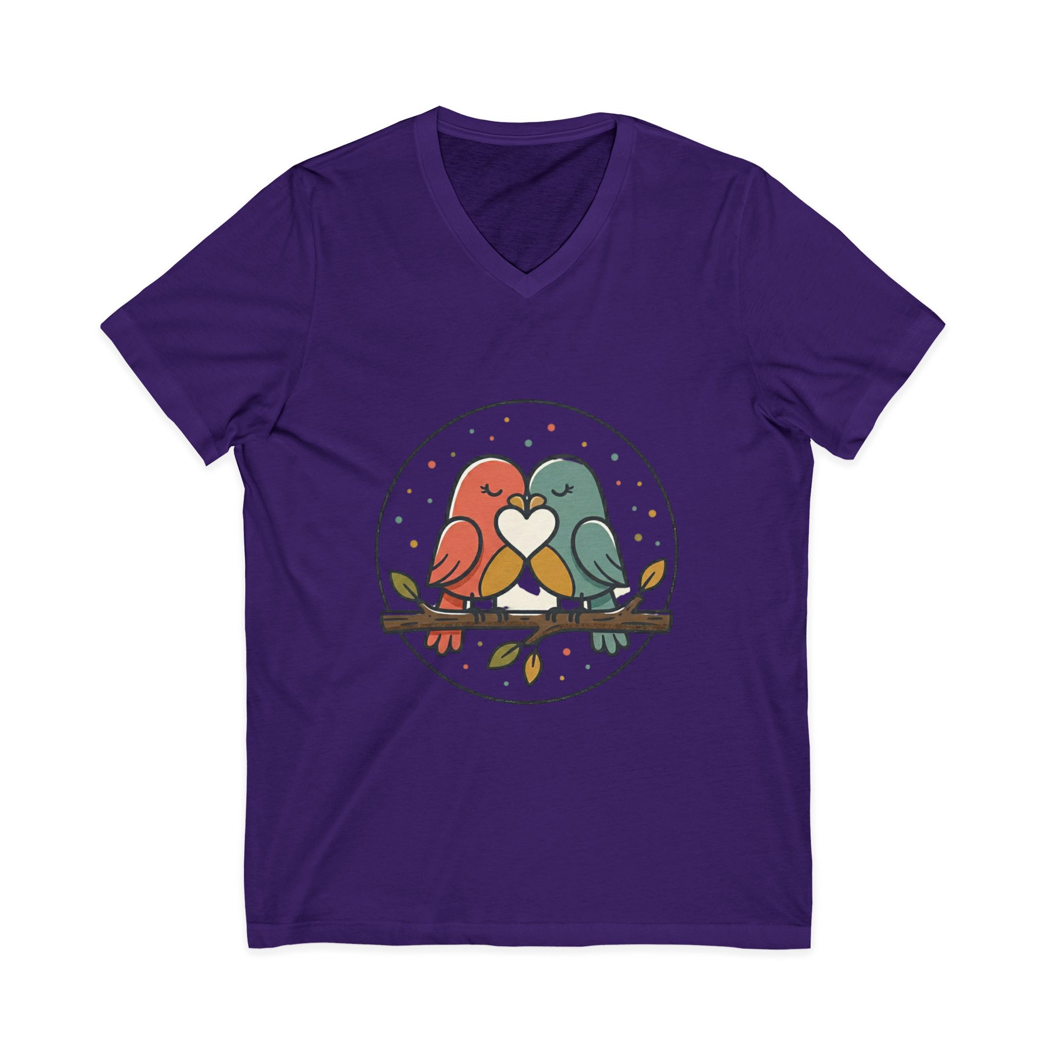 Love Birds V-Neck Tee — Cute Pair of Birds Holding Heart - Image 41