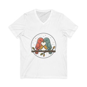 Love Birds V-Neck Tee — Cute Pair of Birds Holding Heart