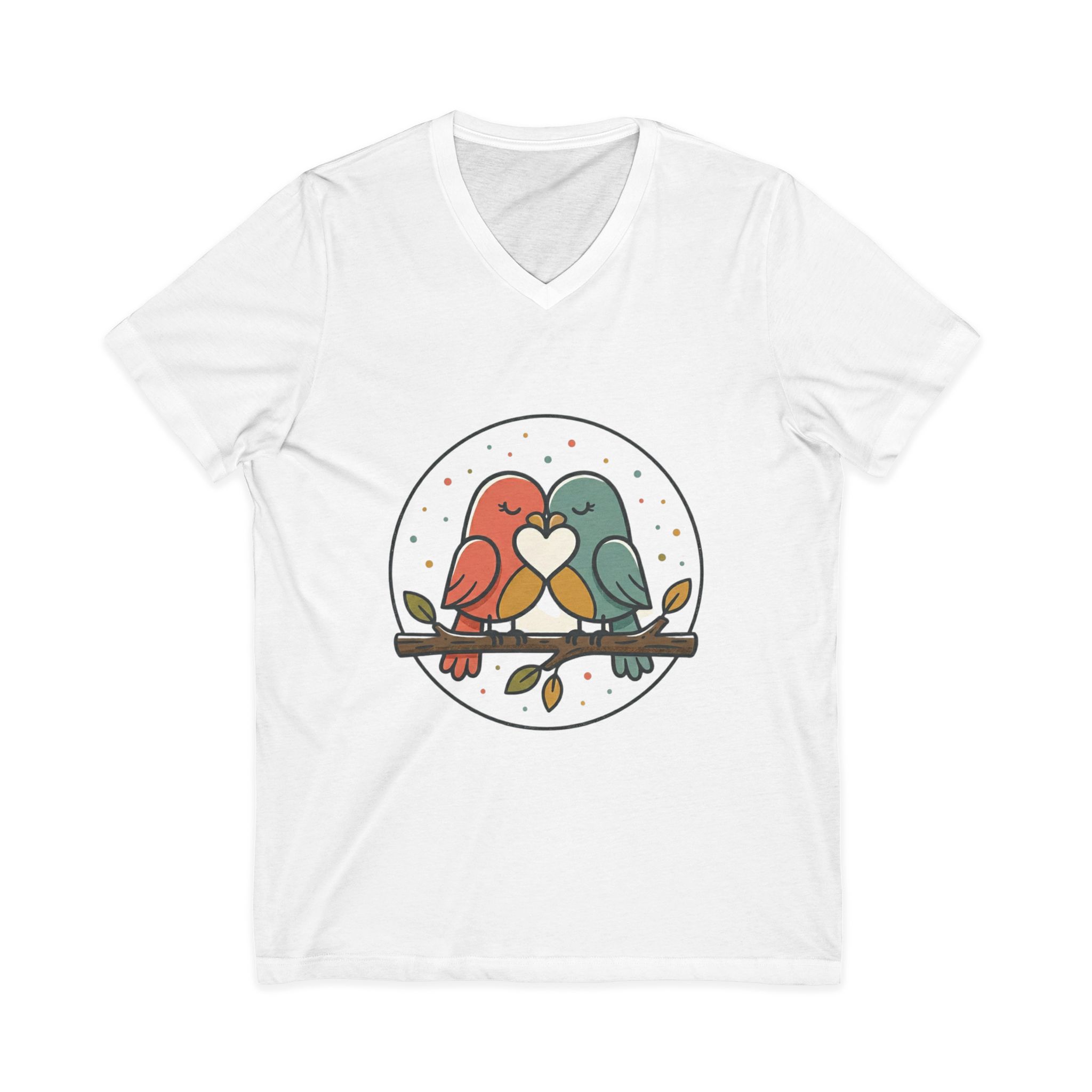Love Birds V-Neck Tee — Cute Pair of Birds Holding Heart