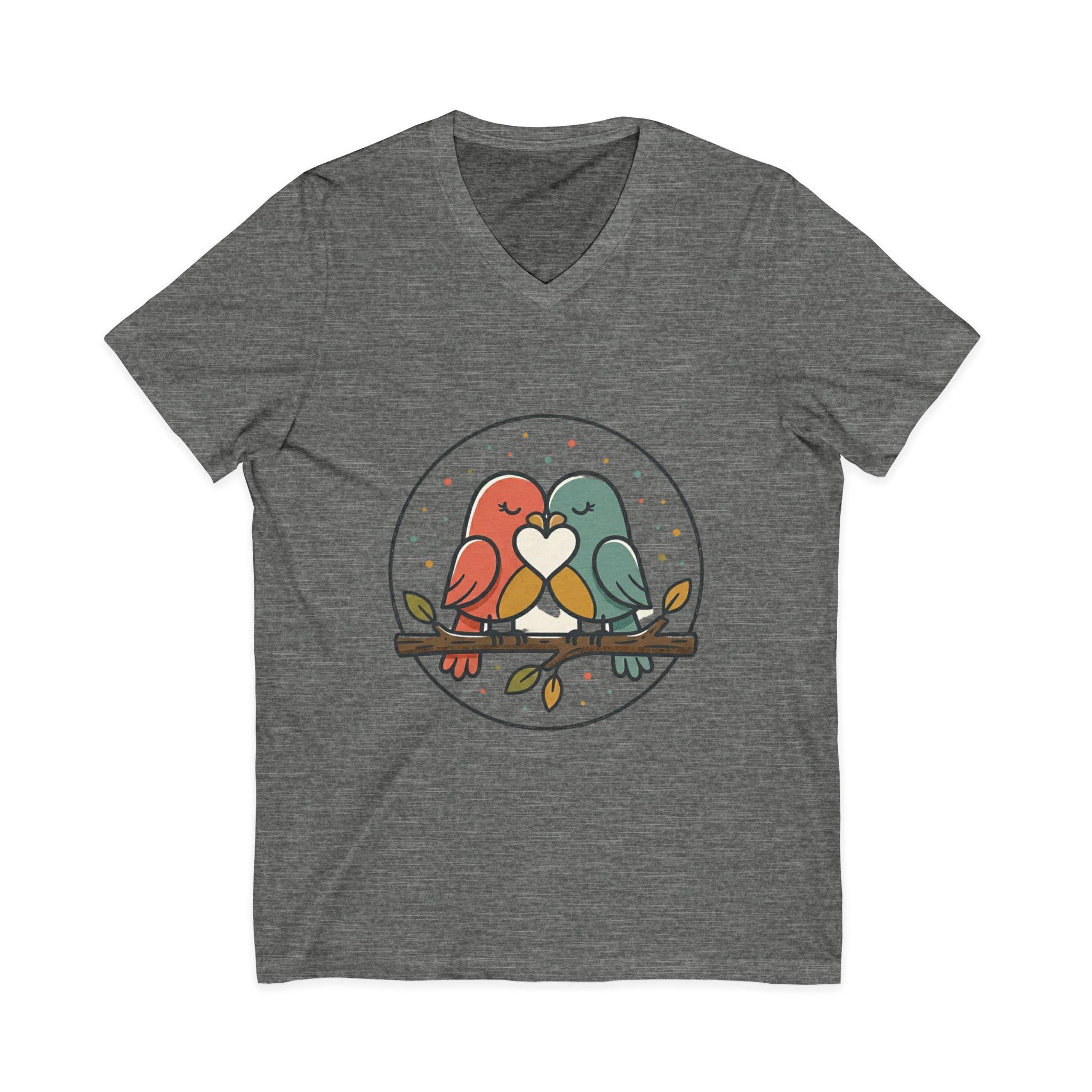 Love Birds V-Neck Tee — Cute Pair of Birds Holding Heart - Image 9