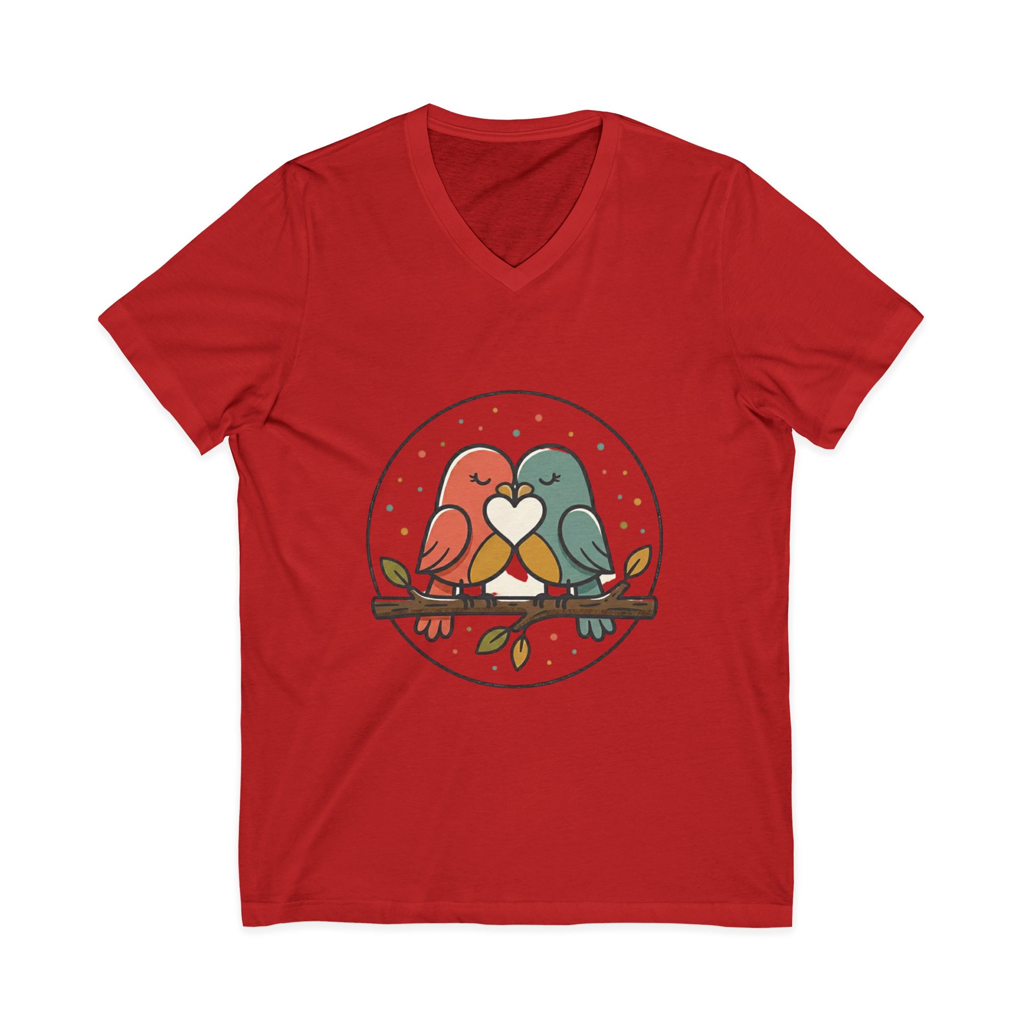 Love Birds V-Neck Tee — Cute Pair of Birds Holding Heart - Image 45