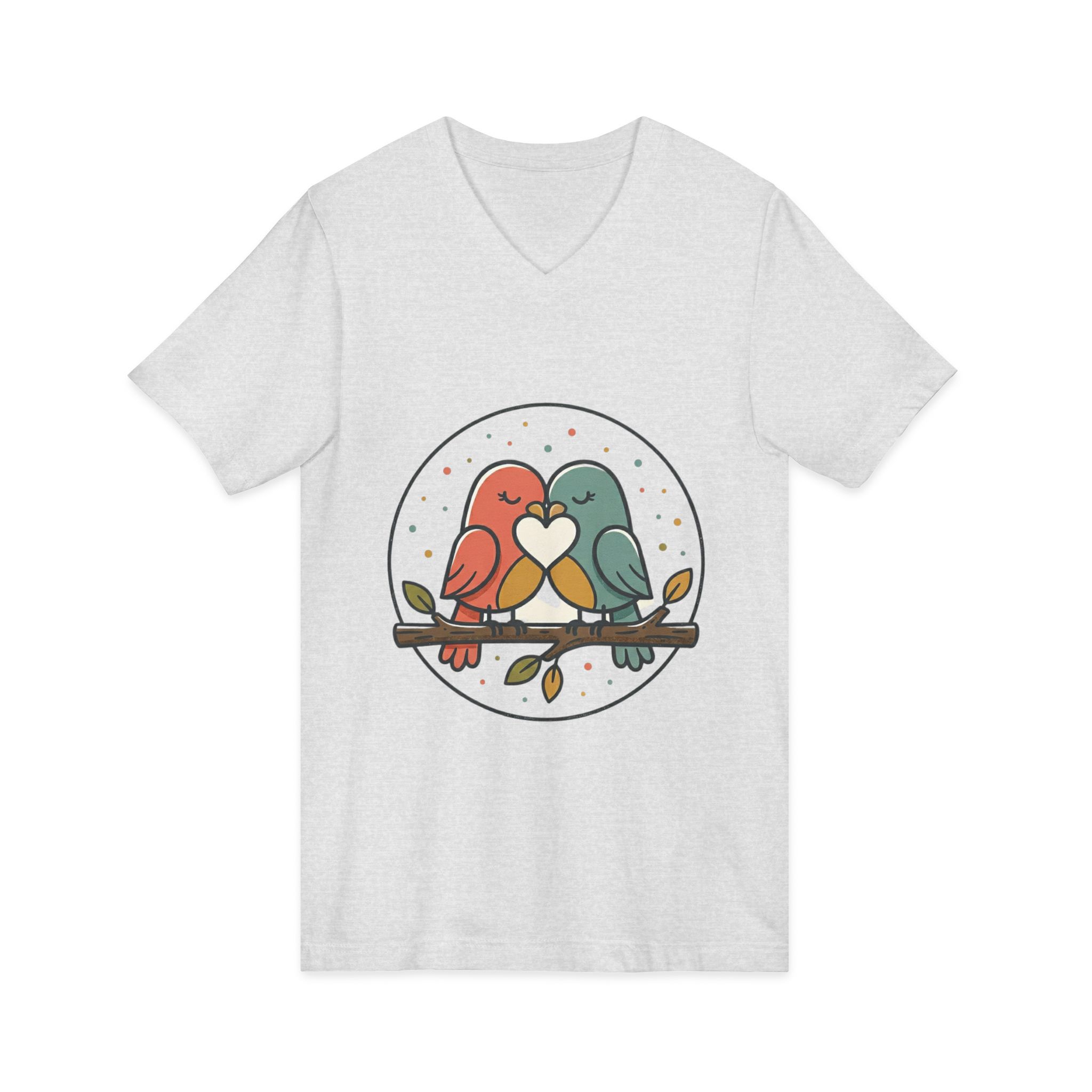 Love Birds V-Neck Tee — Cute Pair of Birds Holding Heart - Image 7