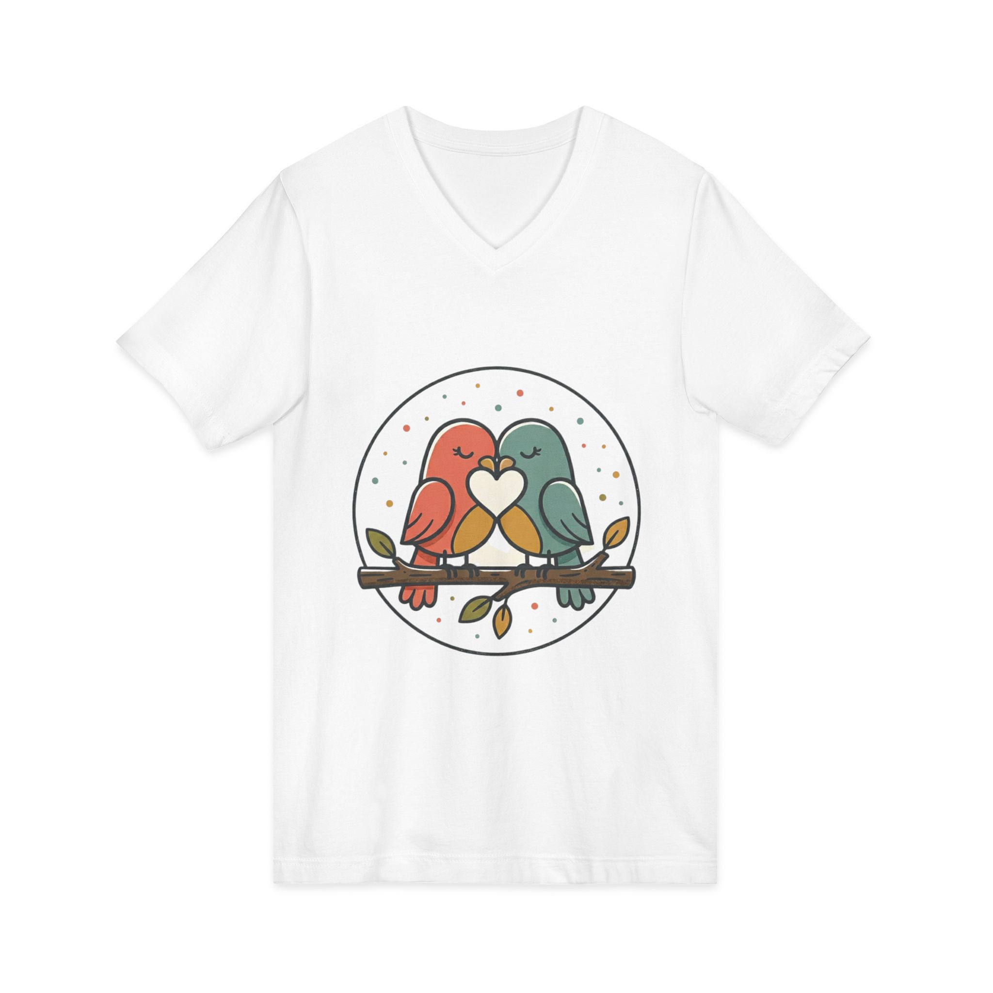 Love Birds V-Neck Tee — Cute Pair of Birds Holding Heart - Image 3