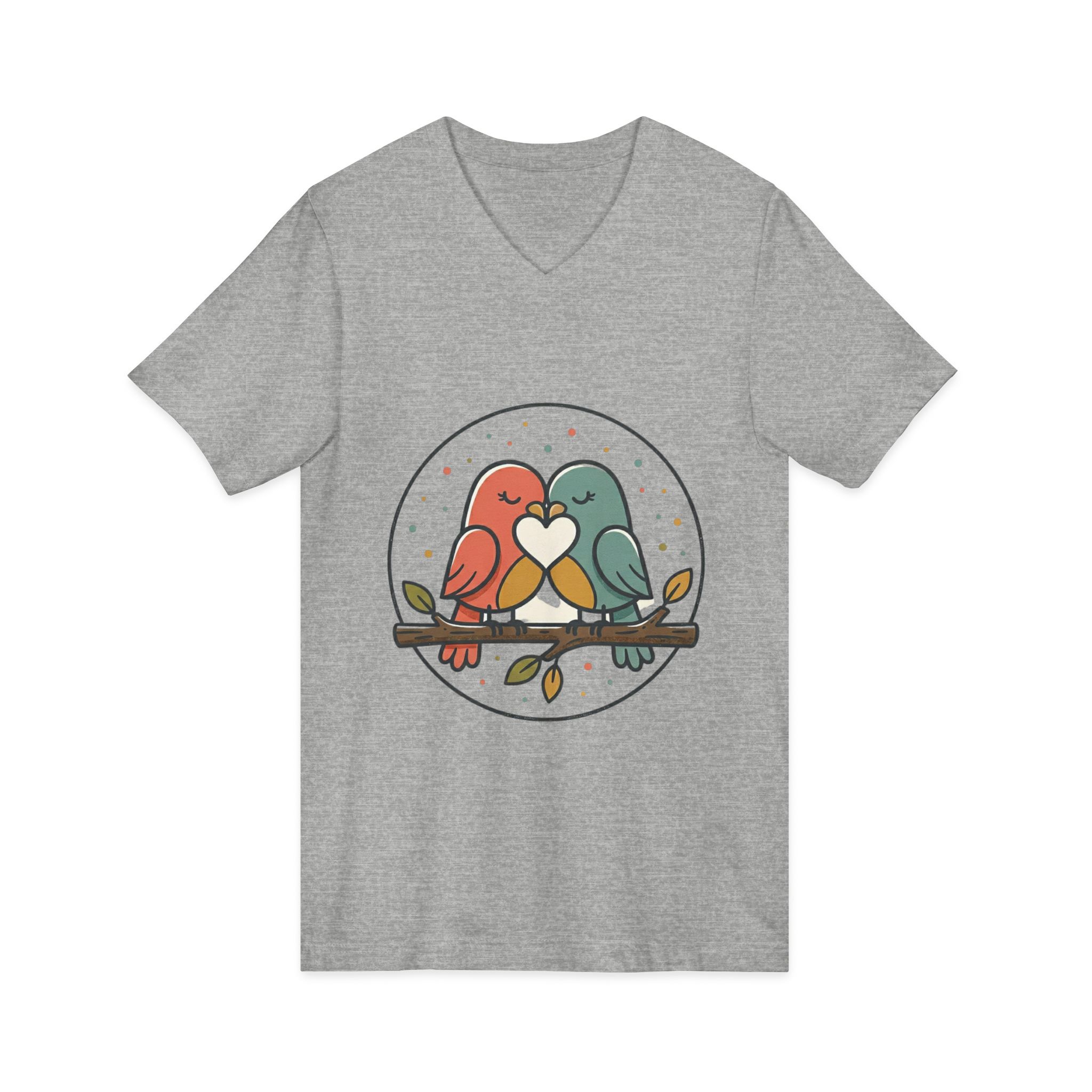 Love Birds V-Neck Tee — Cute Pair of Birds Holding Heart - Image 19
