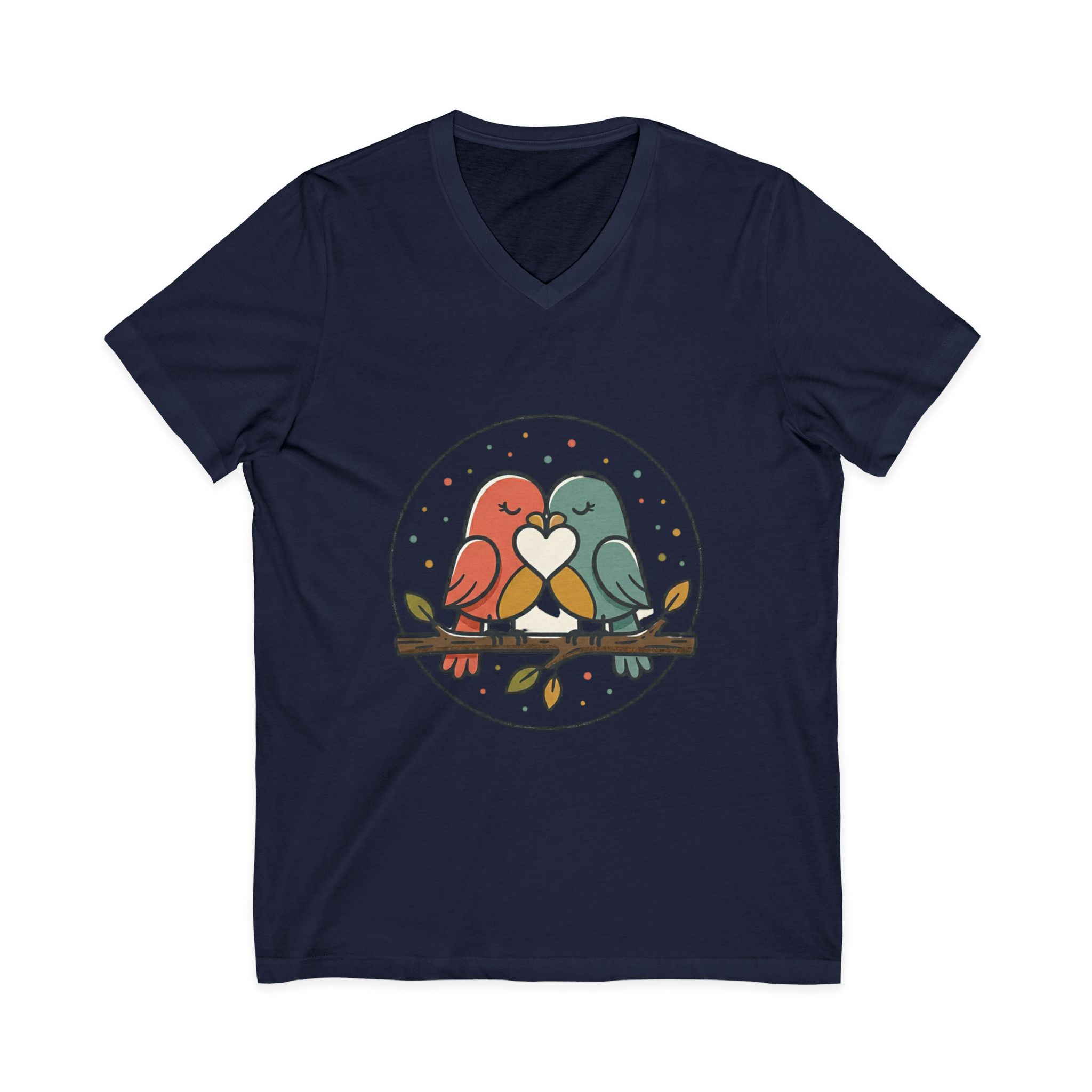 Love Birds V-Neck Tee — Cute Pair of Birds Holding Heart - Image 37