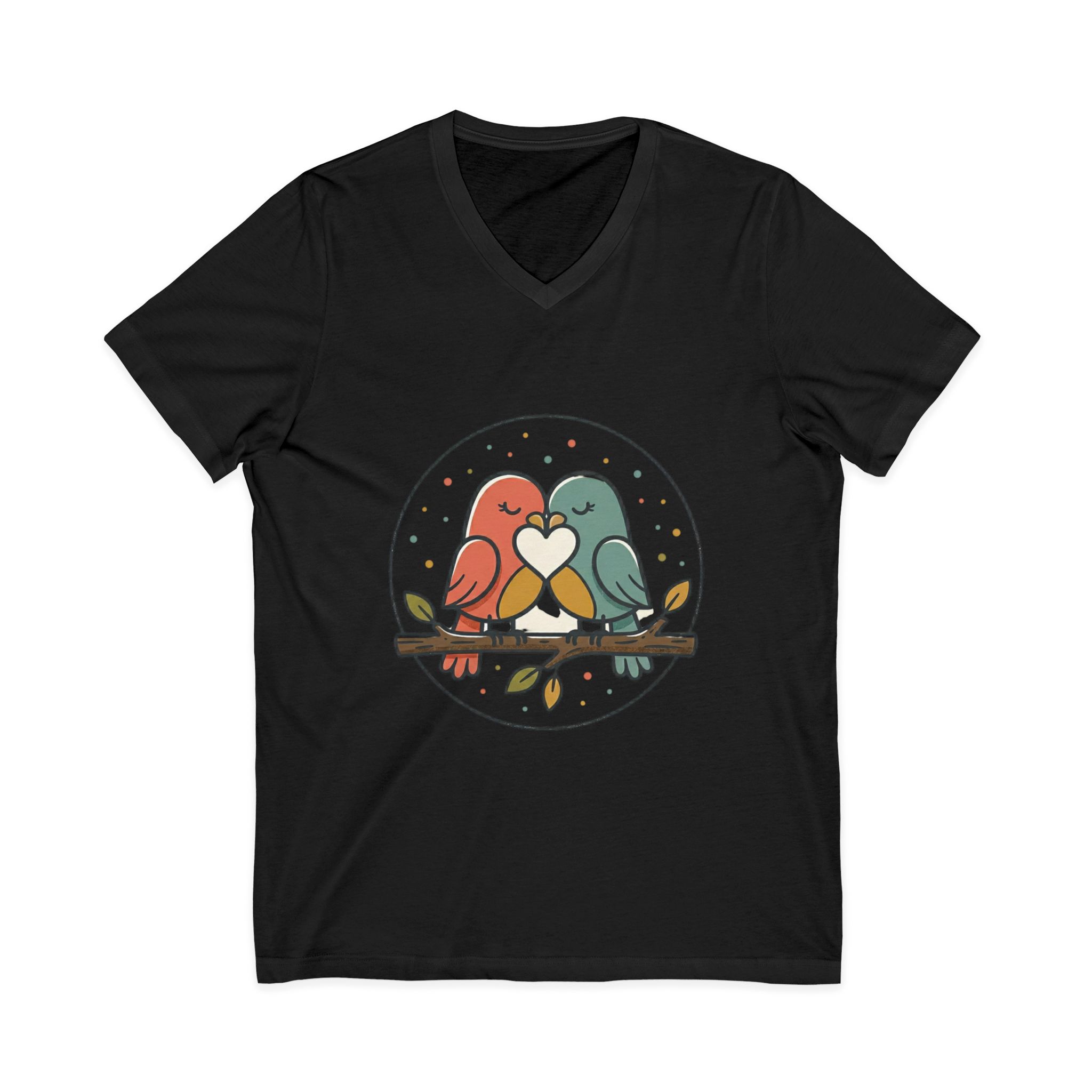 Love Birds V-Neck Tee — Cute Pair of Birds Holding Heart - Image 13