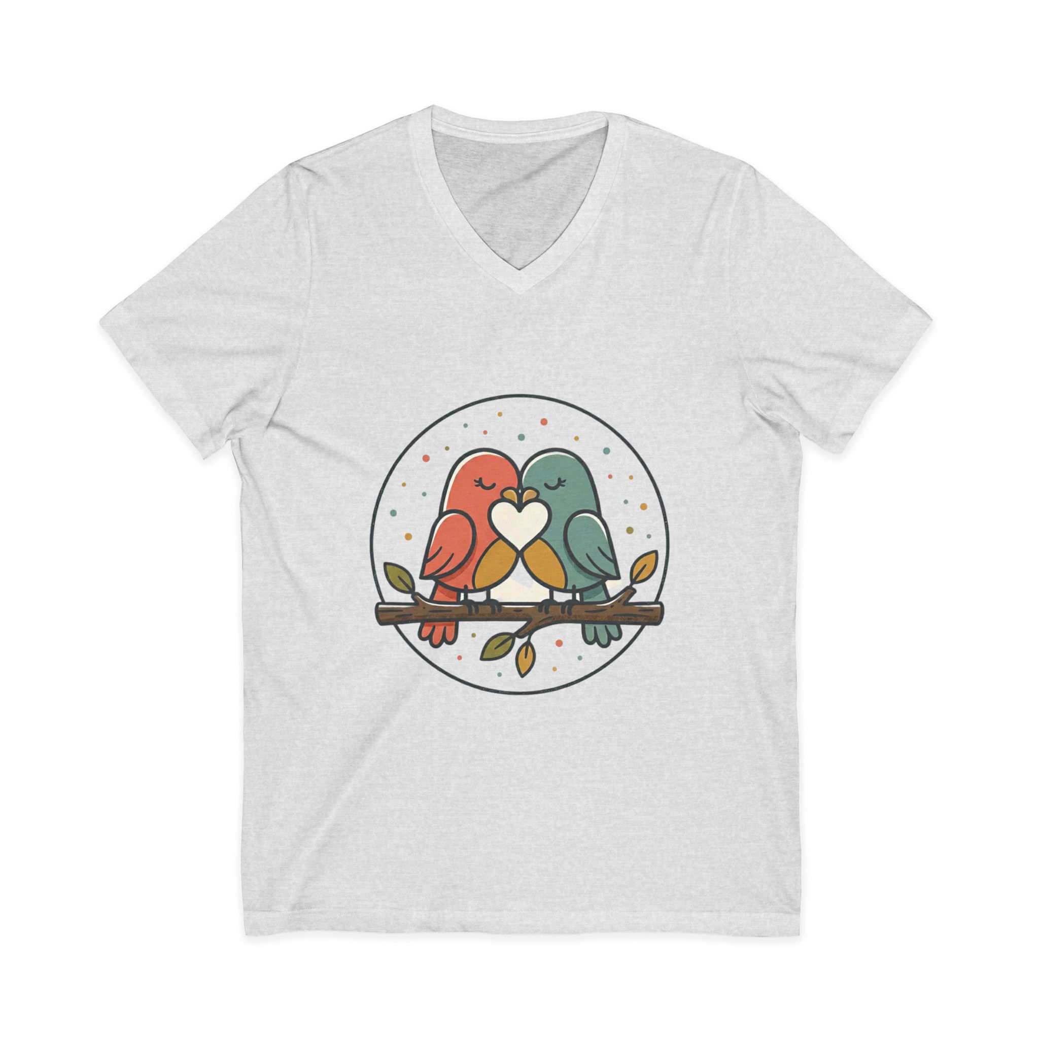 Love Birds V-Neck Tee — Cute Pair of Birds Holding Heart - Image 5