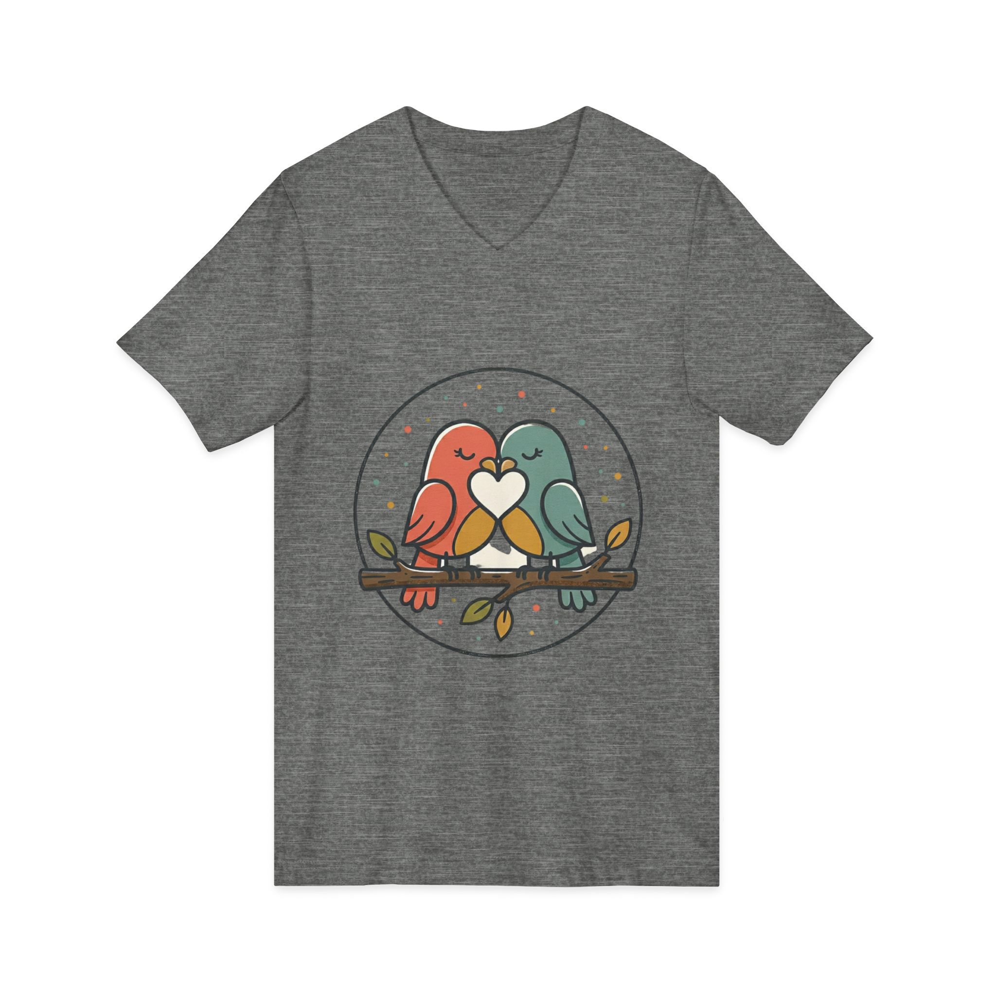 Love Birds V-Neck Tee — Cute Pair of Birds Holding Heart - Image 11