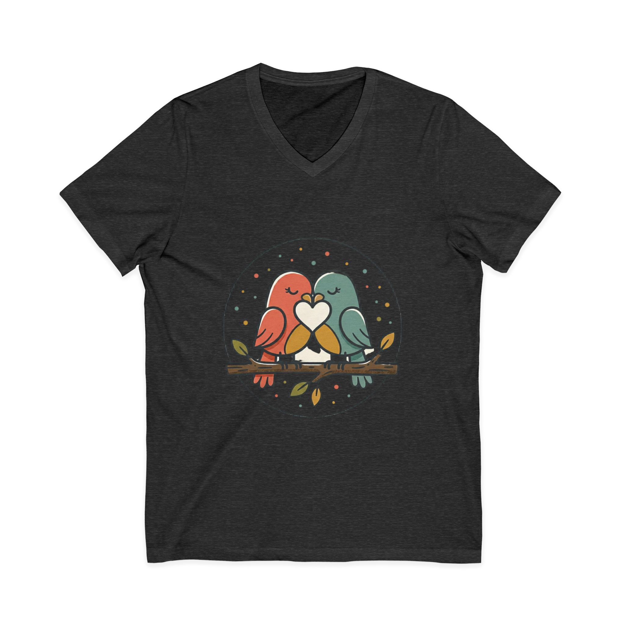 Love Birds V-Neck Tee — Cute Pair of Birds Holding Heart - Image 33