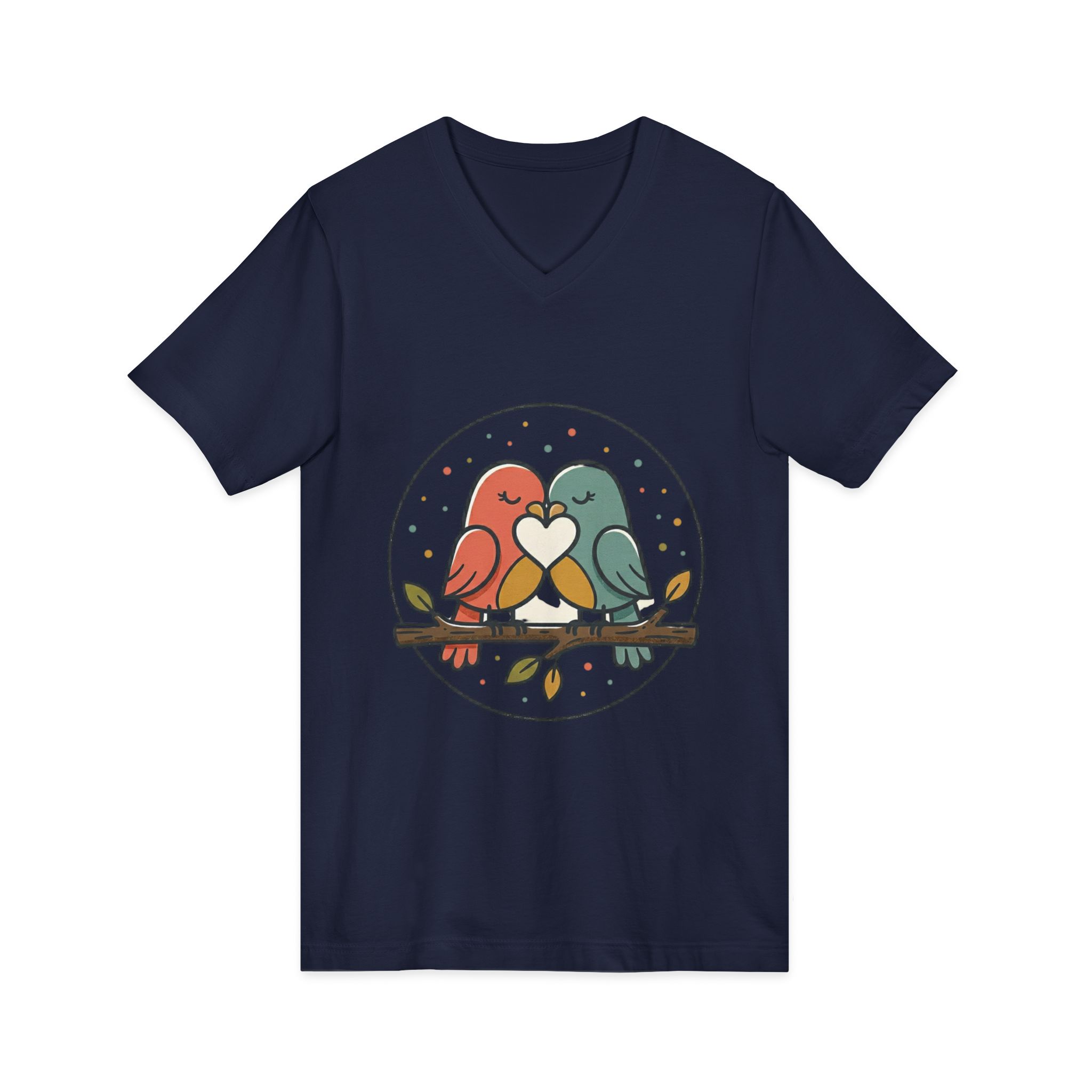 Love Birds V-Neck Tee — Cute Pair of Birds Holding Heart - Image 39
