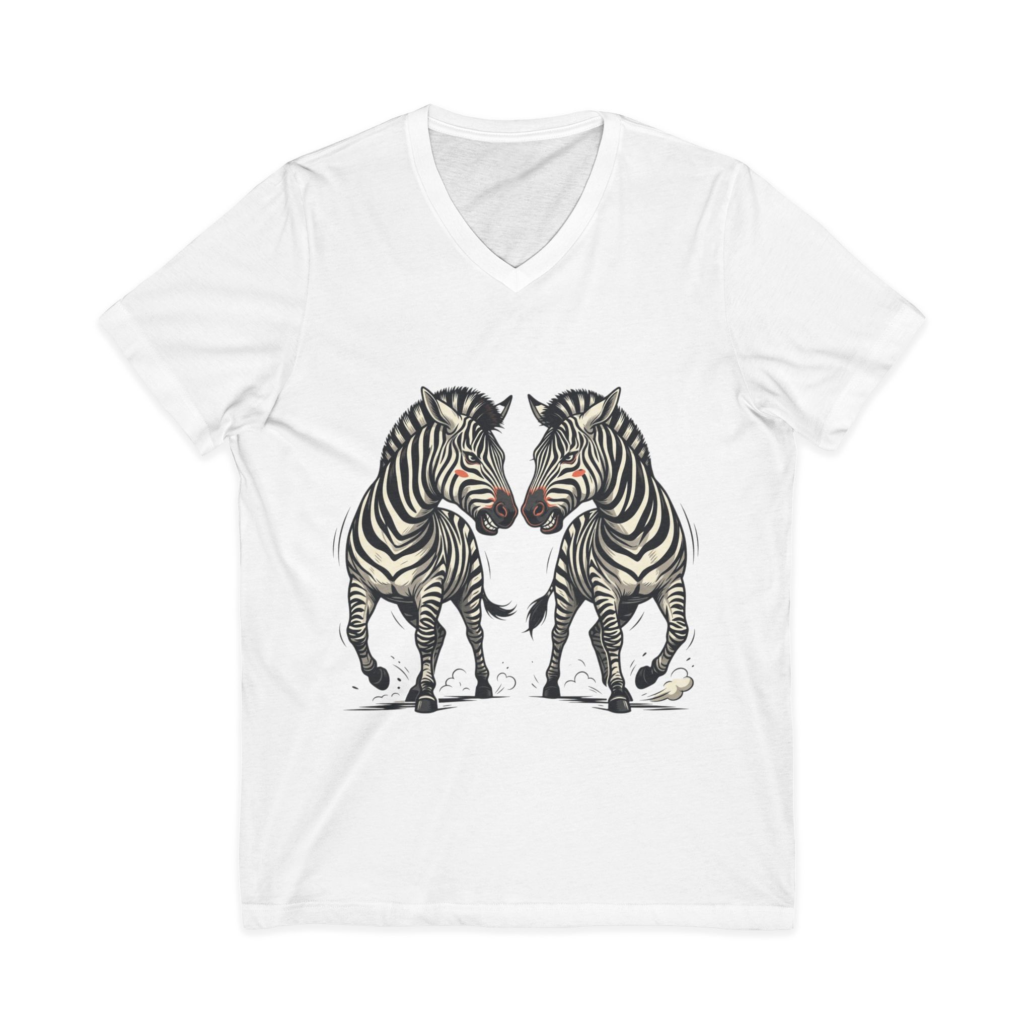 Zebra Pair V-Neck Tee — Matching Wild Zebra Illustration Shirt
