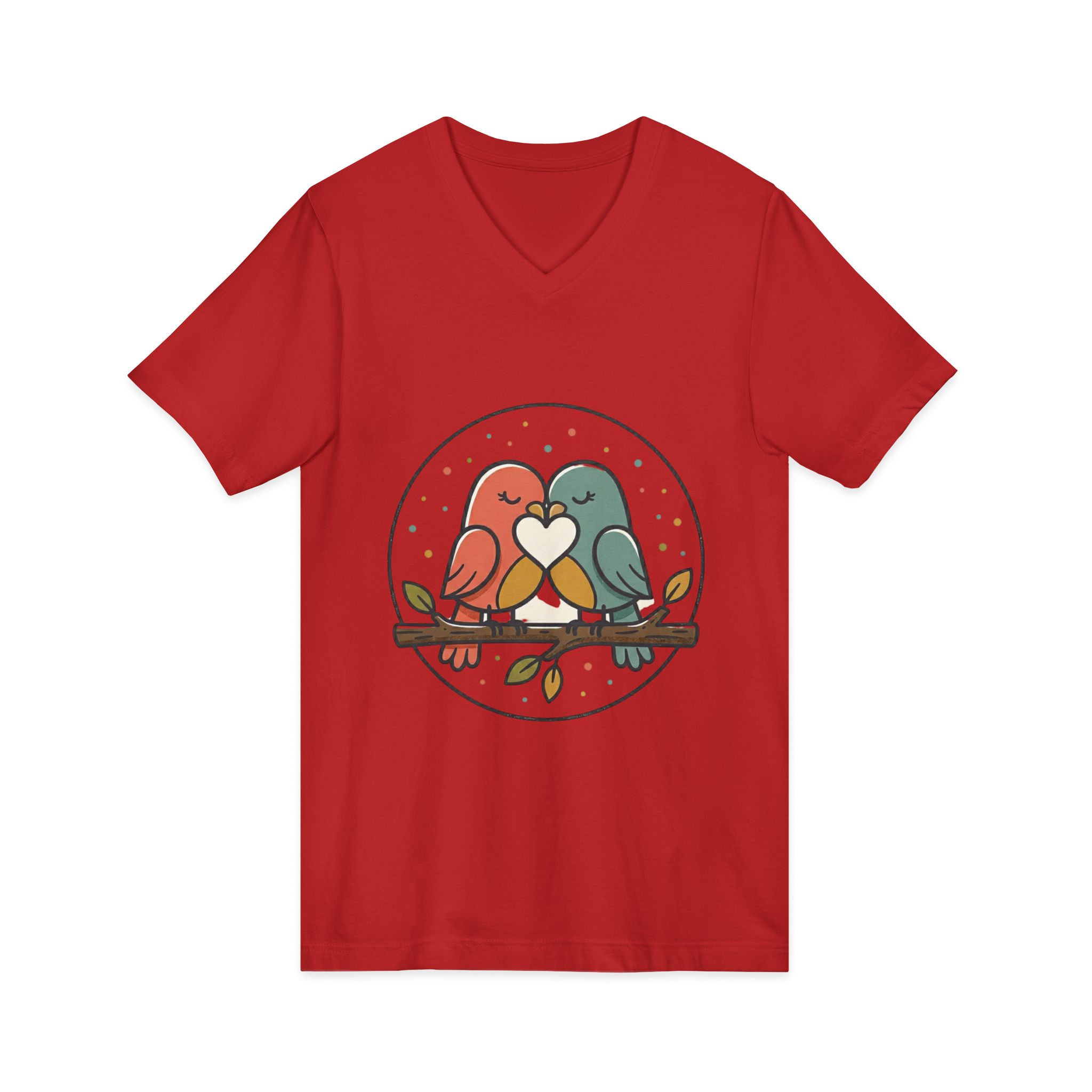 Love Birds V-Neck Tee — Cute Pair of Birds Holding Heart - Image 47