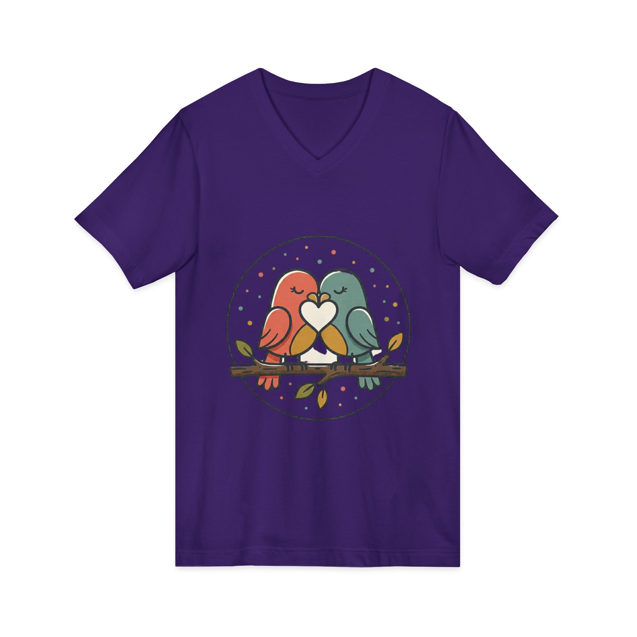 Love Birds V-Neck Tee — Cute Pair of Birds Holding Heart - Image 43