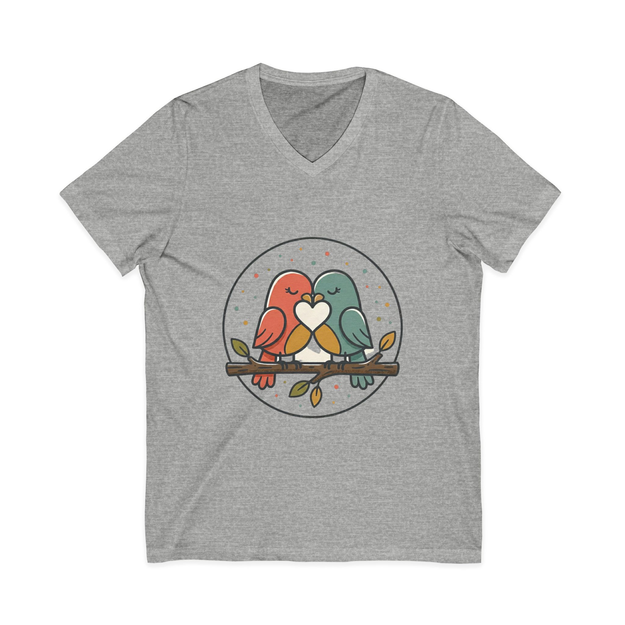 Love Birds V-Neck Tee — Cute Pair of Birds Holding Heart - Image 17