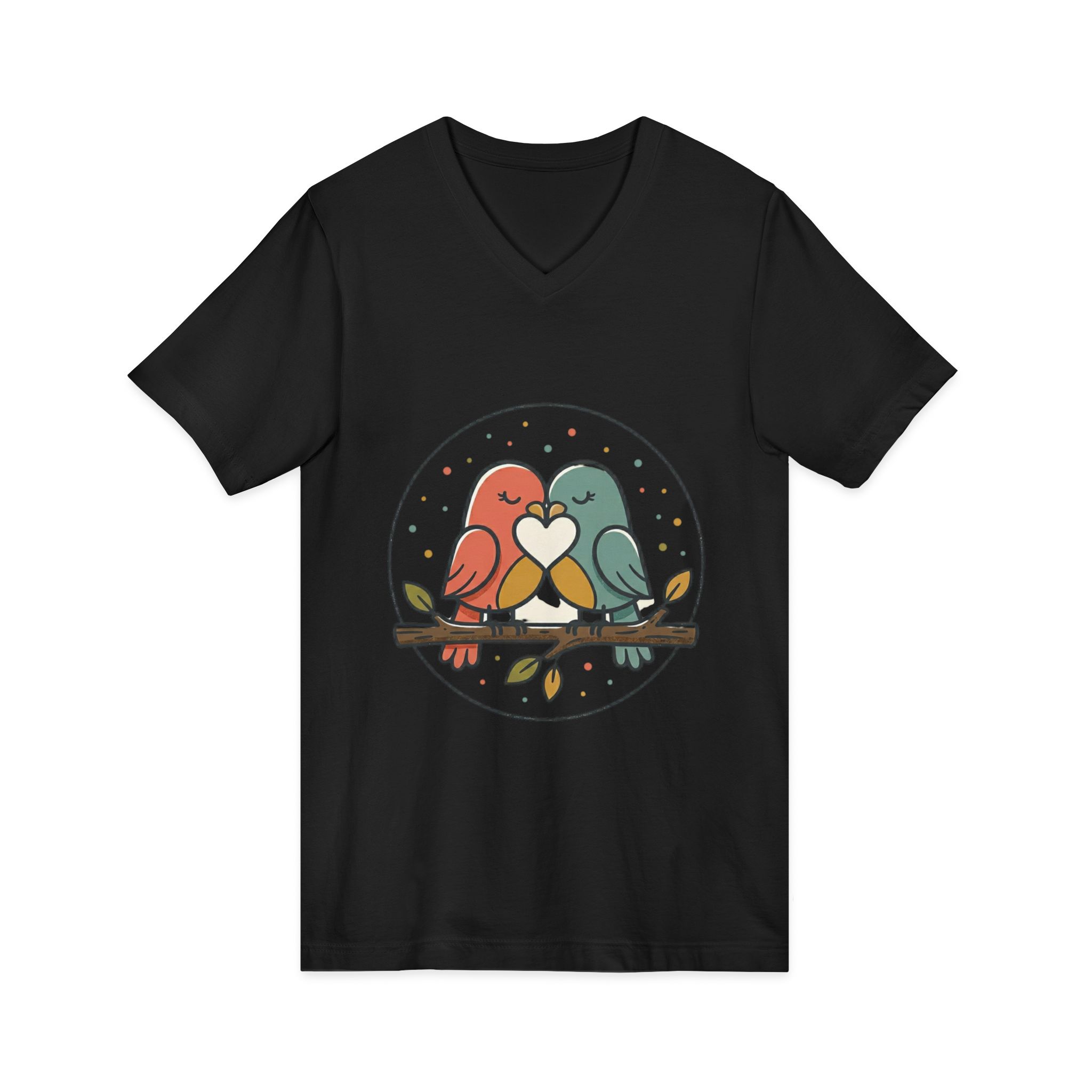 Love Birds V-Neck Tee — Cute Pair of Birds Holding Heart - Image 15