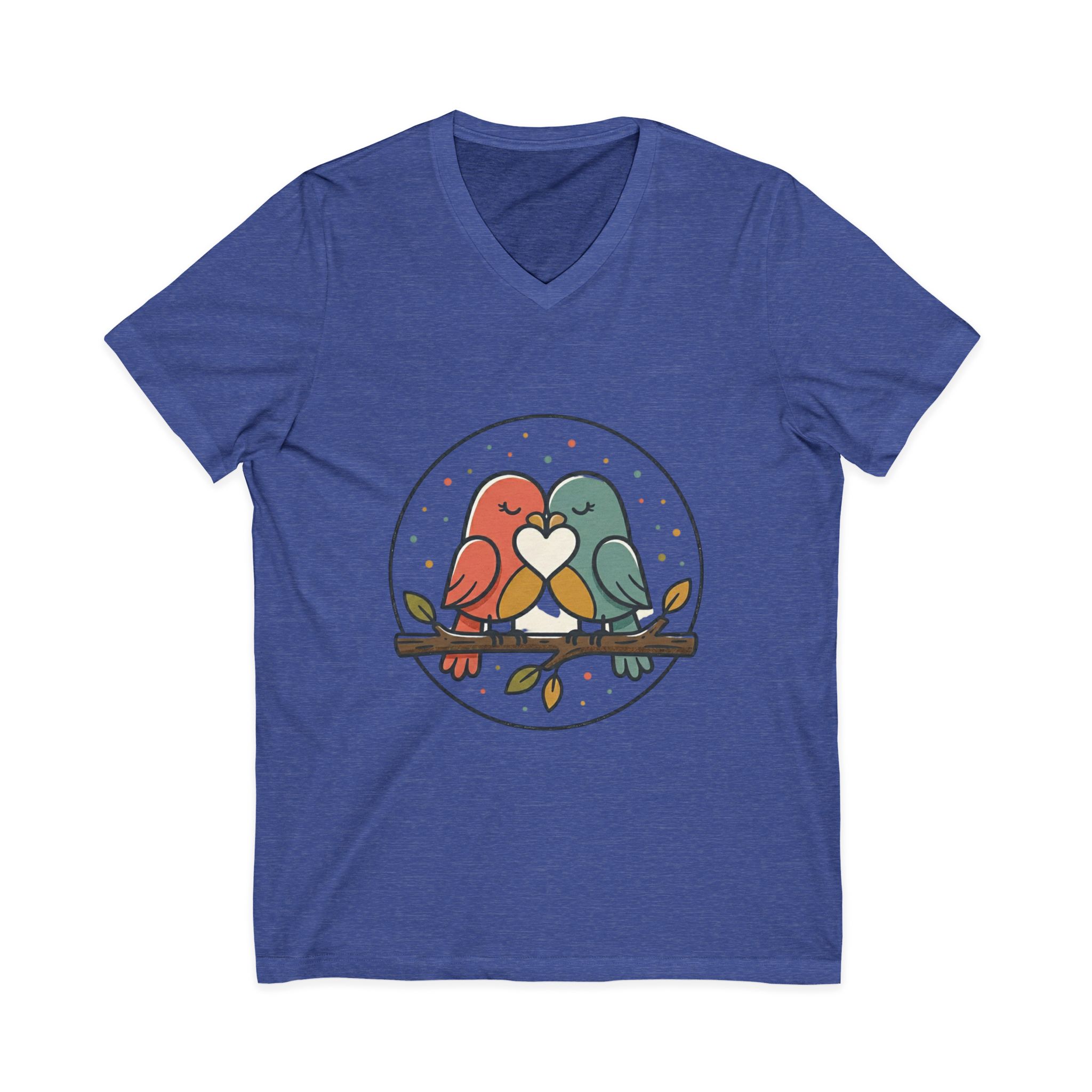 Love Birds V-Neck Tee — Cute Pair of Birds Holding Heart - Image 25