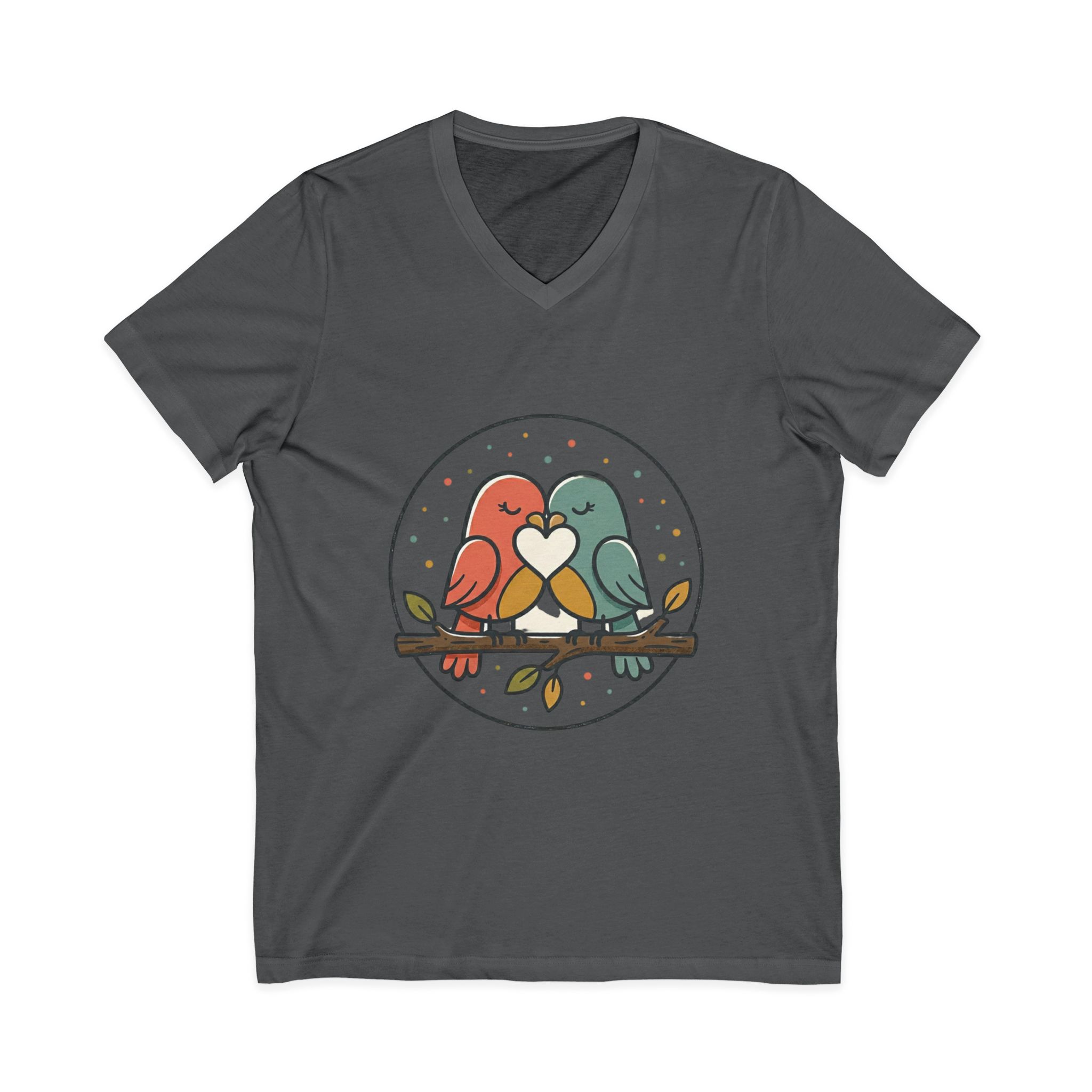 Love Birds V-Neck Tee — Cute Pair of Birds Holding Heart - Image 29